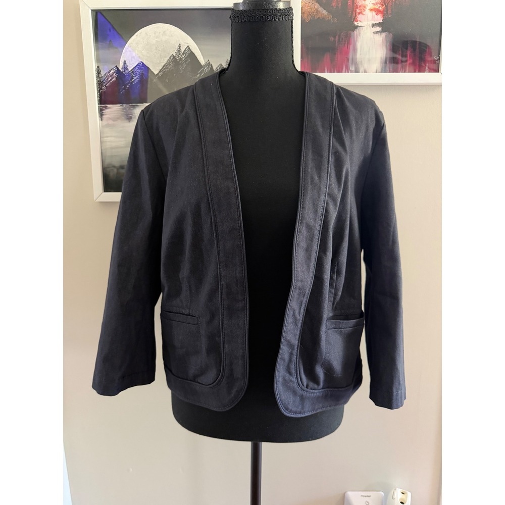 NYCC New York Clothing Co Womens Medium Open Front Blazer Jacket Dark Wash Blue